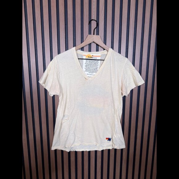 Aviator Nation T Shirt Medium Womens Ivory Malibu Short Sleeve Distressed - Picture 1 of 10
